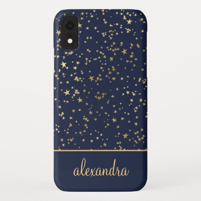 Navy Blue - Gold Stars Celestial Monogram Case-Mate iPhone Case (Back)
