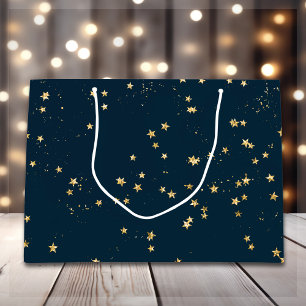 Navy Blue & Gold Stars Christmas Large Gift Bag