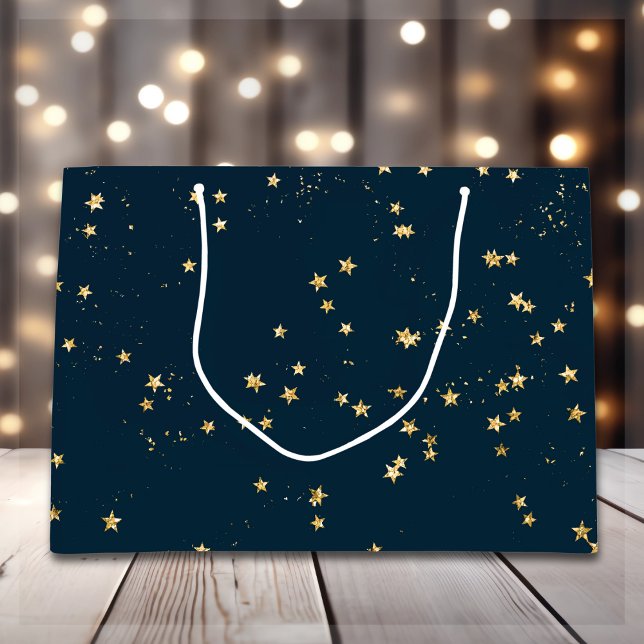 Navy Blue & Gold Stars | Christmas Large Gift Bag (Creator Uploaded)
