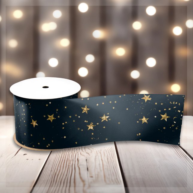 Navy Blue & Gold Stars | Christmas Satin Ribbon (Creator Uploaded)