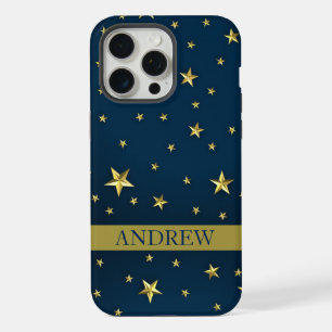 Navy Blue Gold Stars Personalised Name iPhone Case