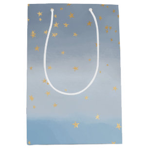 Navy Blue Gold Stars Sky Watercolor Medium Gift Bag