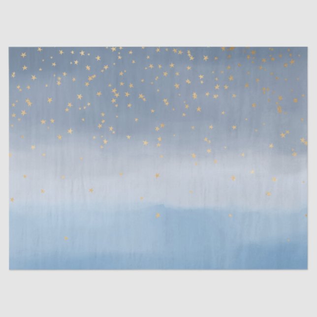 Navy Blue Gold Stars Sky Watercolor    Tissue Paper (Front)