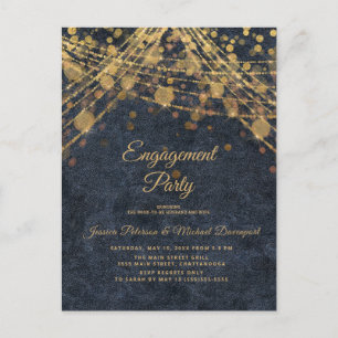 Navy Blue Gold String Lights Engagement Party Postcard