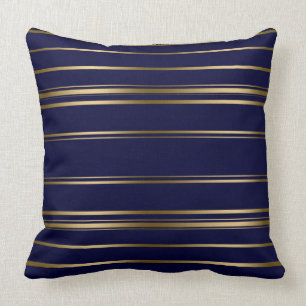 Navy Blue & Gold Stripes Pattern Fleece Blanket Cushion