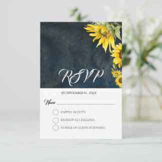 Navy Blue & Gold Sunflowers RSVP Card
