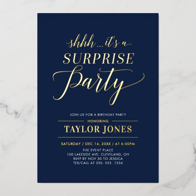 Navy Blue & Gold Surprise Milestone Birthday Party (Front)