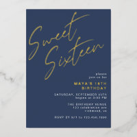 Navy Blue & Gold Sweet Sixteen Cool 16th Birthday
