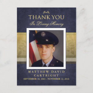Navy Blue & Gold Sympathy Thank You Photo PostCard