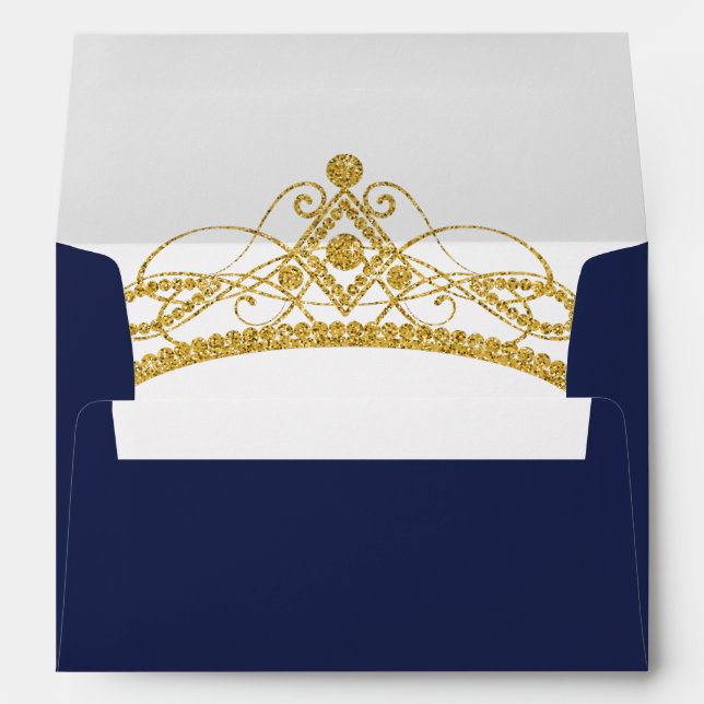 Navy Blue Gold Tiara Quinceanera Birthday Envelope (Back (Bottom))