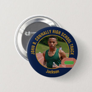 Navy Blue Gold Track Team Photo Runner 6 Cm Round Badge