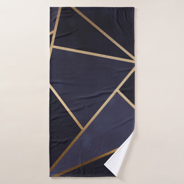 Navy Blue Gold Triangles Geometric Elegant Classy Bath Towel Set (Bath Towel)
