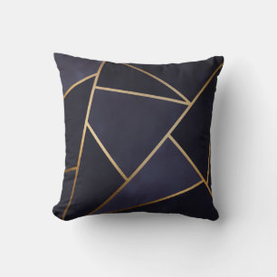 Navy Blue Gold Triangles Geometric Elegant Classy Cushion