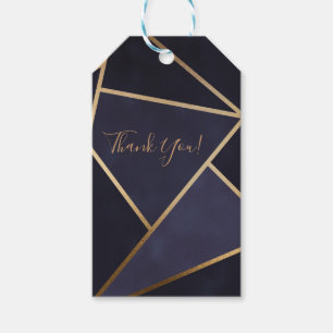 Navy Blue Gold Triangles Geometric Elegant Classy Gift Tags