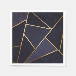 Navy Blue Gold Triangles Geometric Elegant Classy Napkin