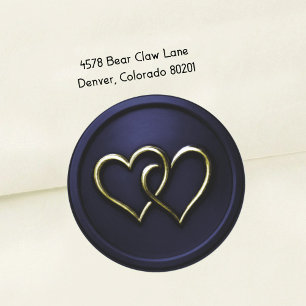 Navy  Blue Gold Two Hearts Intertwined Wedding 2 Classic Round Sticker