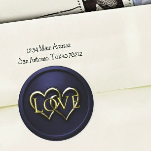 Navy  Blue Gold Two Hearts Intertwined Wedding 2 Classic Round Sticker