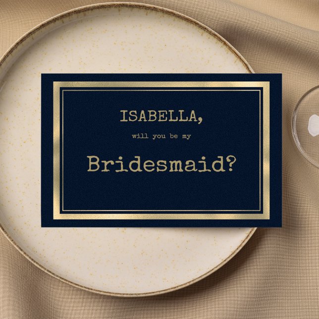 Navy blue gold typewriter font rustic Bridesmaid Invitation (Navy blue gold typewriter font rustic Bridesmaid )
