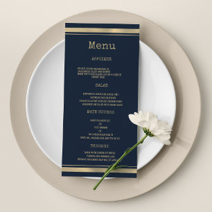 Navy blue gold typewriter font Wedding Menu