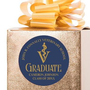 Navy Blue Gold Veterinary School Graduation Party Classic Round Sticker