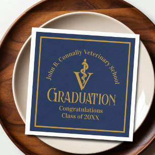 Navy Blue Gold Veterinary School Graduation Party Napkin