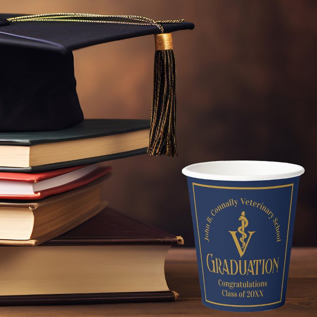 Navy Blue Gold Veterinary School Graduation Party Paper Cups (Creator Uploaded)