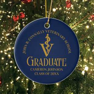 Navy Blue Gold Veterinary School Photo Graduation Ceramic Ornament