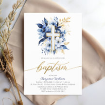 Navy Blue & Gold Watercolor Baptism 
