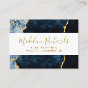 Navy Blue & Gold Watercolor Marble Agate Gilded Business Card