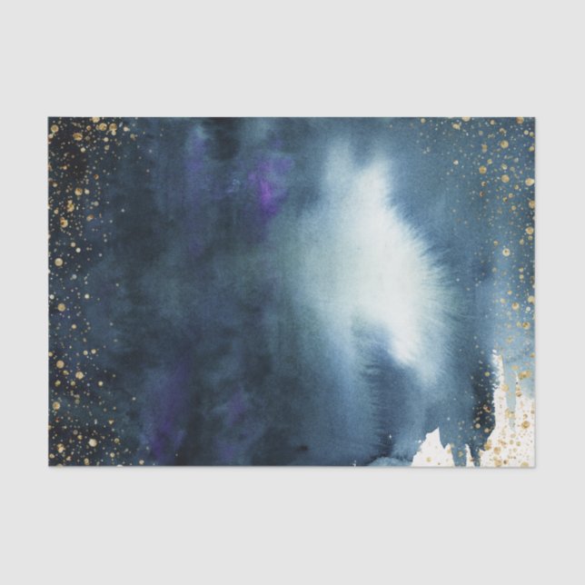 Navy Blue Gold Watercolor Ombre Tissue Paper (Front)
