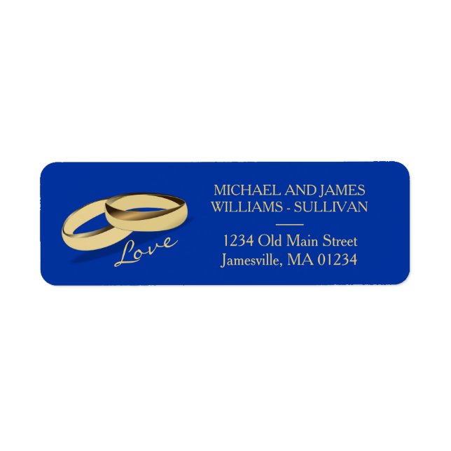 Navy Blue & Gold Wedding Address Labels Two Grooms (Front)