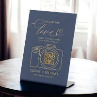 Navy Blue Gold Wedding Capture The Love QR Code 