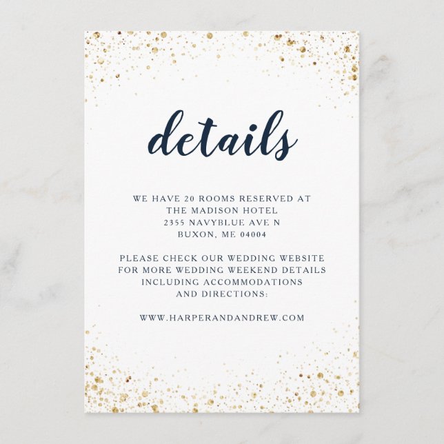 Navy Blue Gold Wedding Details Enclosure Card (Front)