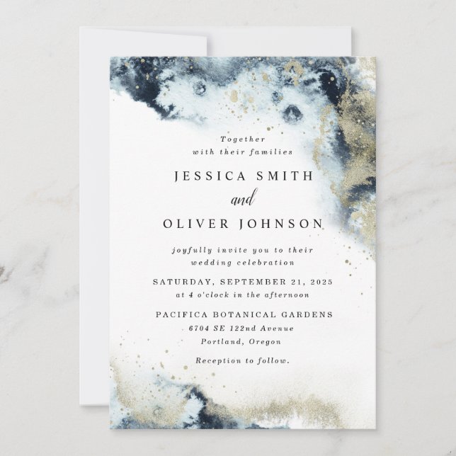 Navy Blue & Gold Wedding Invitation (Front)