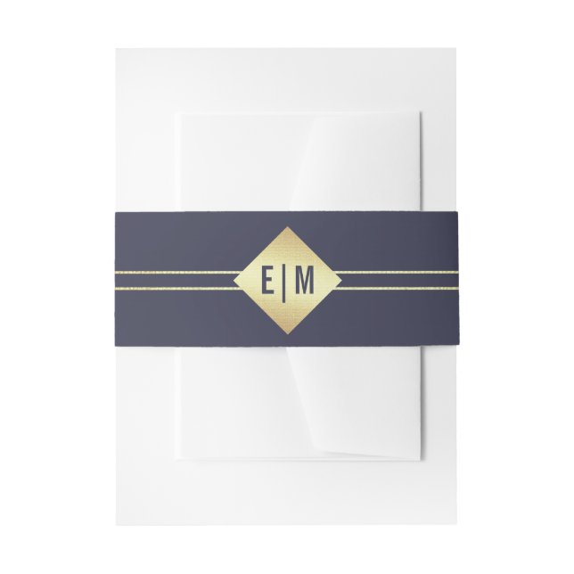 Navy Blue | Gold Wedding Invitation Belly Band (Front Example)