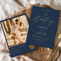 Navy Blue Gold Wedding QR Code Photo Script
