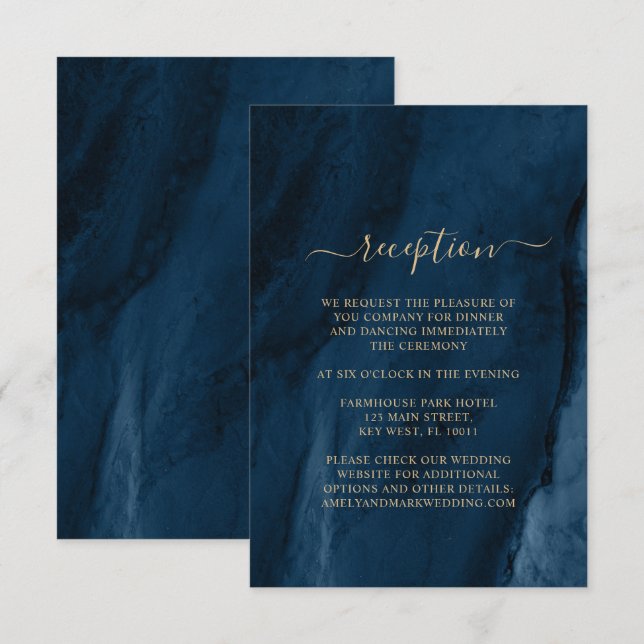 Navy Blue & Gold Wedding Reception Enclosure Card (Front/Back)