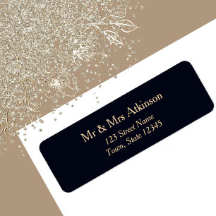 Navy Blue Gold Wedding Return Address Label