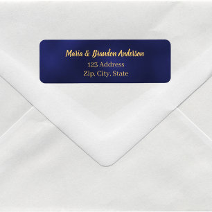 Navy blue gold wedding return address label