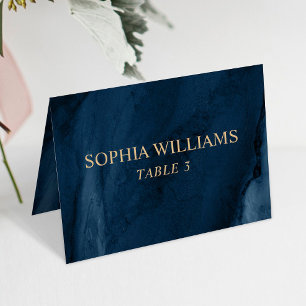 Navy Blue & Gold Wedding Table Card
