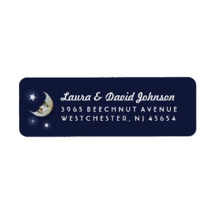 Navy Blue Gold & White Moon & Stars Address Label Return Address Label