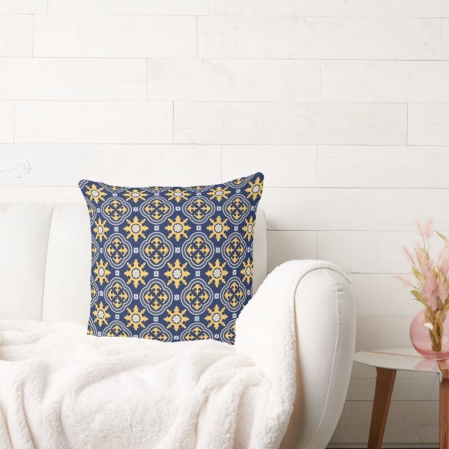 Navy blue gold white Moroccan arabesque tile  Cushion (Couch)