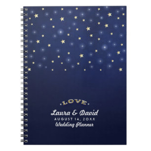 Navy Blue Gold & White Stars LOVE Custom Wedding Notebook