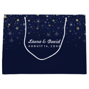 Navy Blue Gold & White Stars Matching Wedding Large Gift Bag