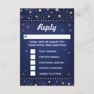 Navy Blue Gold & White Stars RSVP MENU Selections