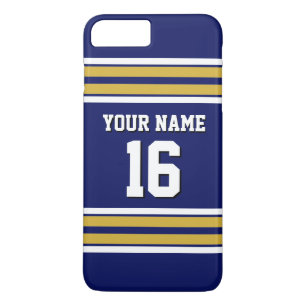 Navy Blue Gold Wht Team Jersey Custom Number Name iPhone 8 Plus/7 Plus Case