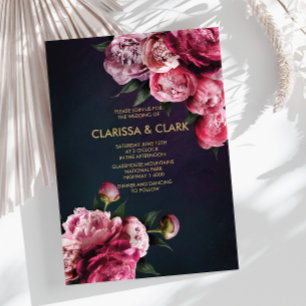 Navy Blue & Gold With Romantic Peonies Invitation