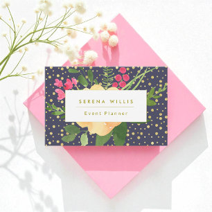 Navy Blue Gold Yellow Event Planner Business Card