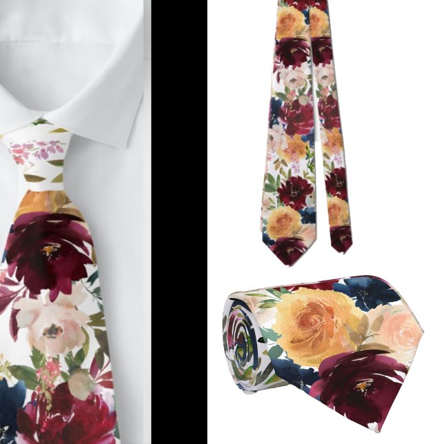 Navy Blue, Gold Yellow, Pink Floral Neck Tie (Creator Uploaded)