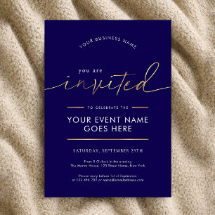 Navy Blue & Gold You Are Invited Company Event Invitation